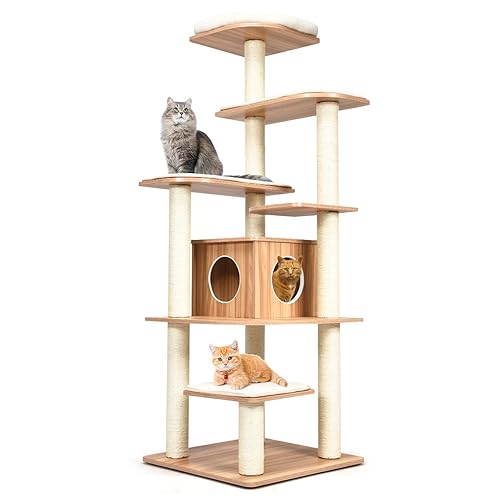 GOPLUS Arbre à Chat XXL 175 CM en Bois, 6