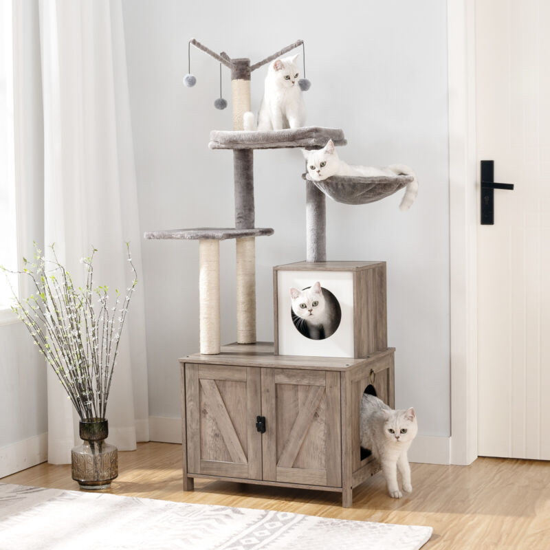 HOOBRO arbre à chat avec toilette pour chat meuble de